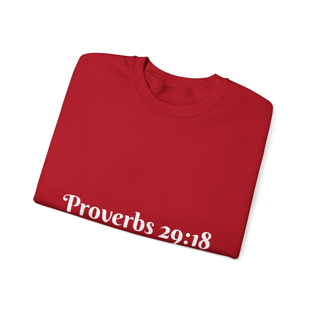 "Proverbs 29:18 unisex sweatshirt in Red by Vision Roots"