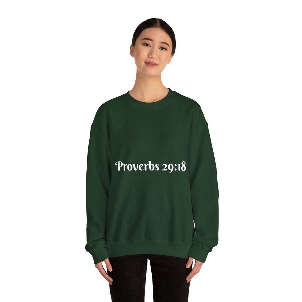 "Proverbs 29:18 unisex sweatshirt in Dark Green by Vision Roots"