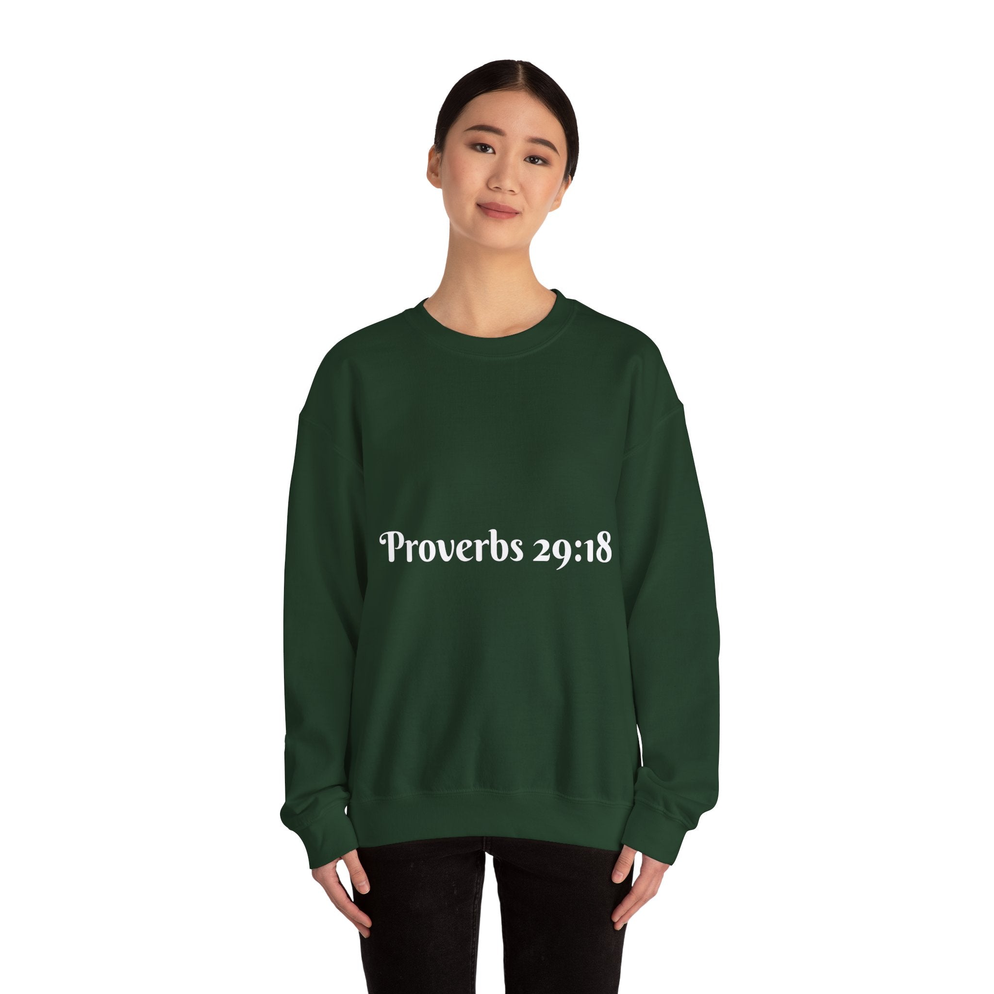 "Proverbs 29:18 unisex sweatshirt in Dark Green by Vision Roots"