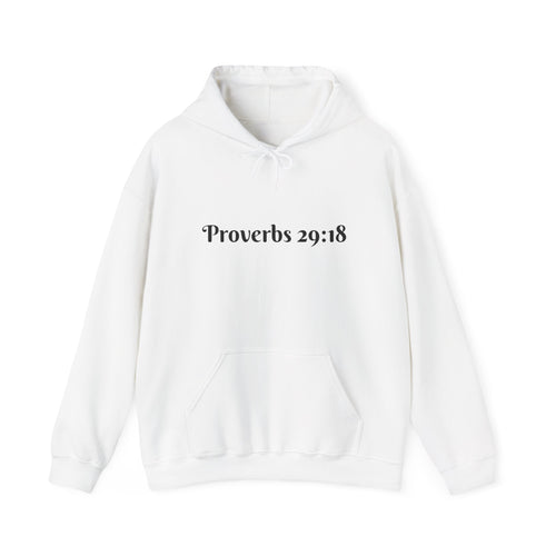 Vision Roots faith hoodie in White — Proverbs 29:18 unisex hoodie
