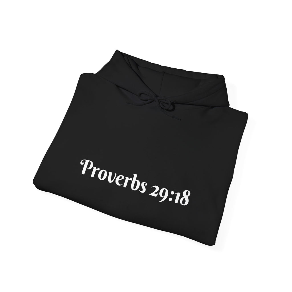 Vision Roots faith hoodie in Black — Proverbs 29:18 unisex hoodie