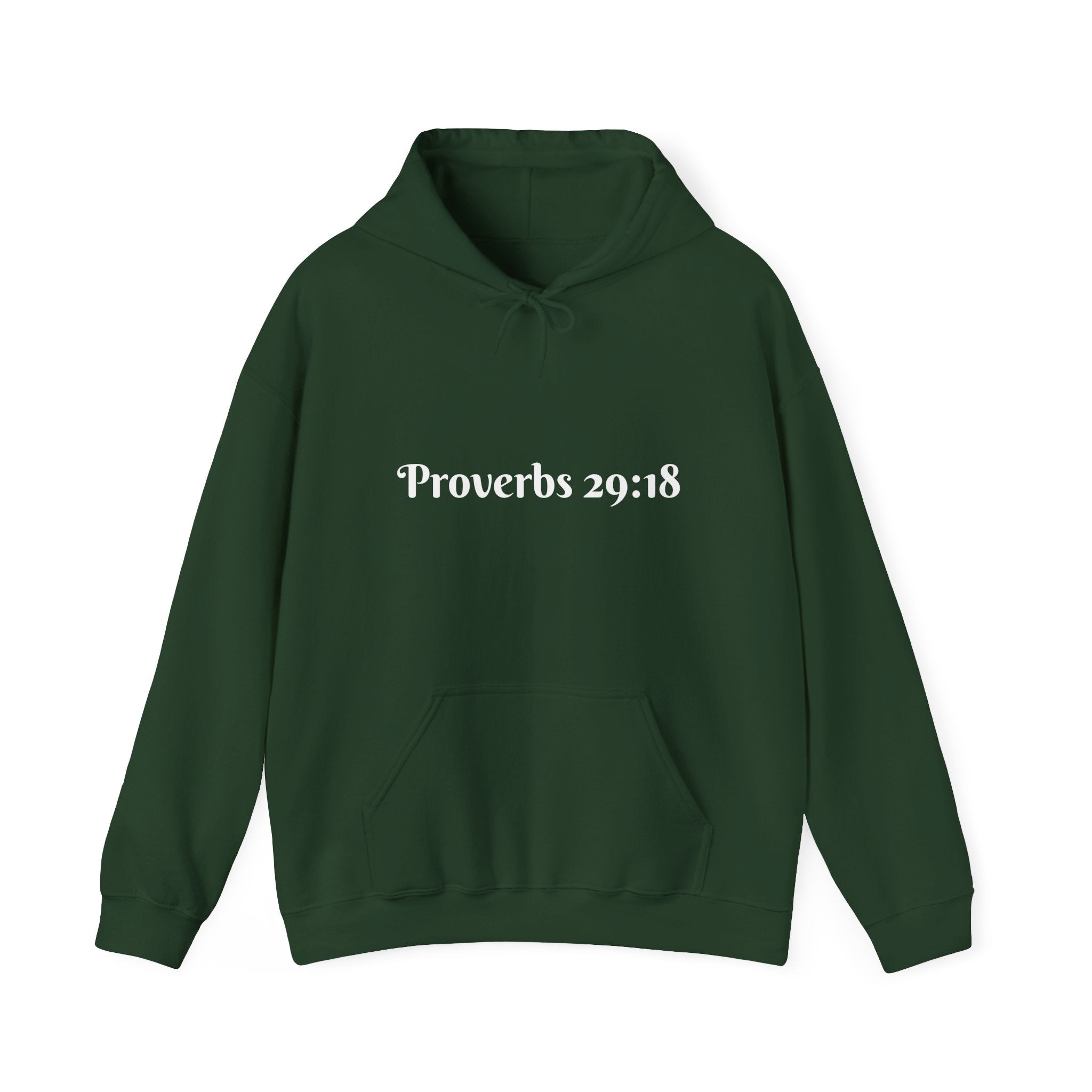 Vision Roots faith hoodie in Dark Green — Proverbs 29:18 unisex hoodie