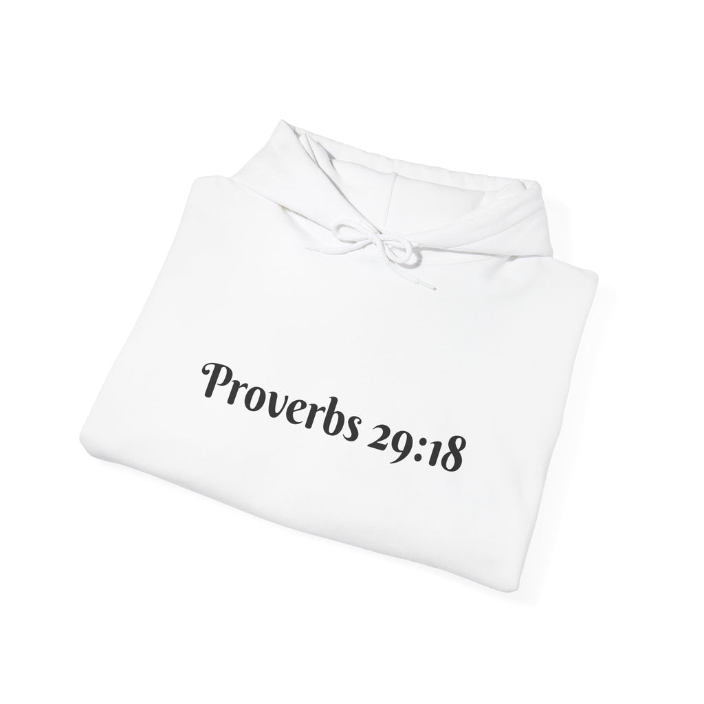 Vision Roots faith hoodie in White — Proverbs 29:18 unisex hoodie