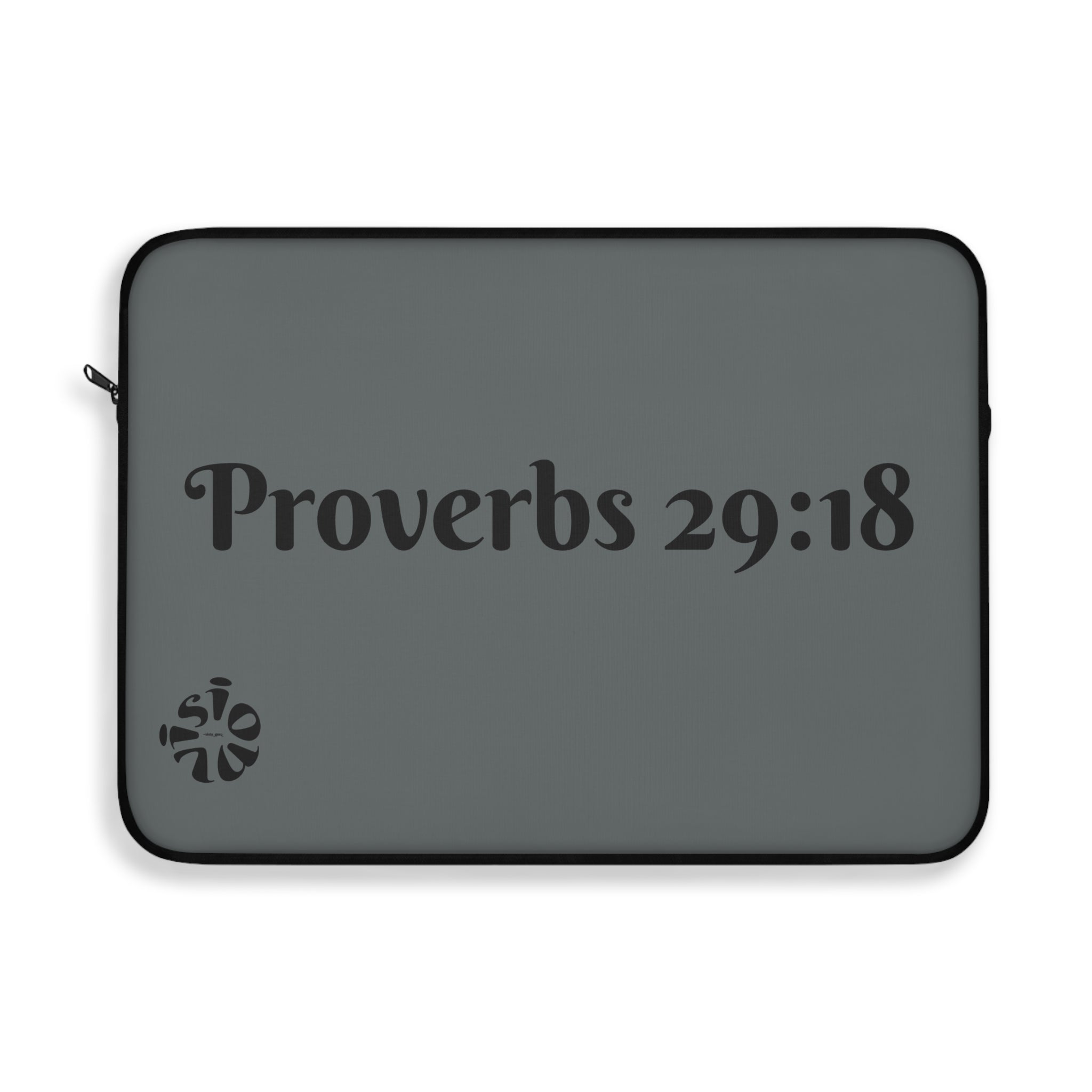 "Vision Roots Proverbs 29:18 faith laptop sleeve — Christian tech accessory."