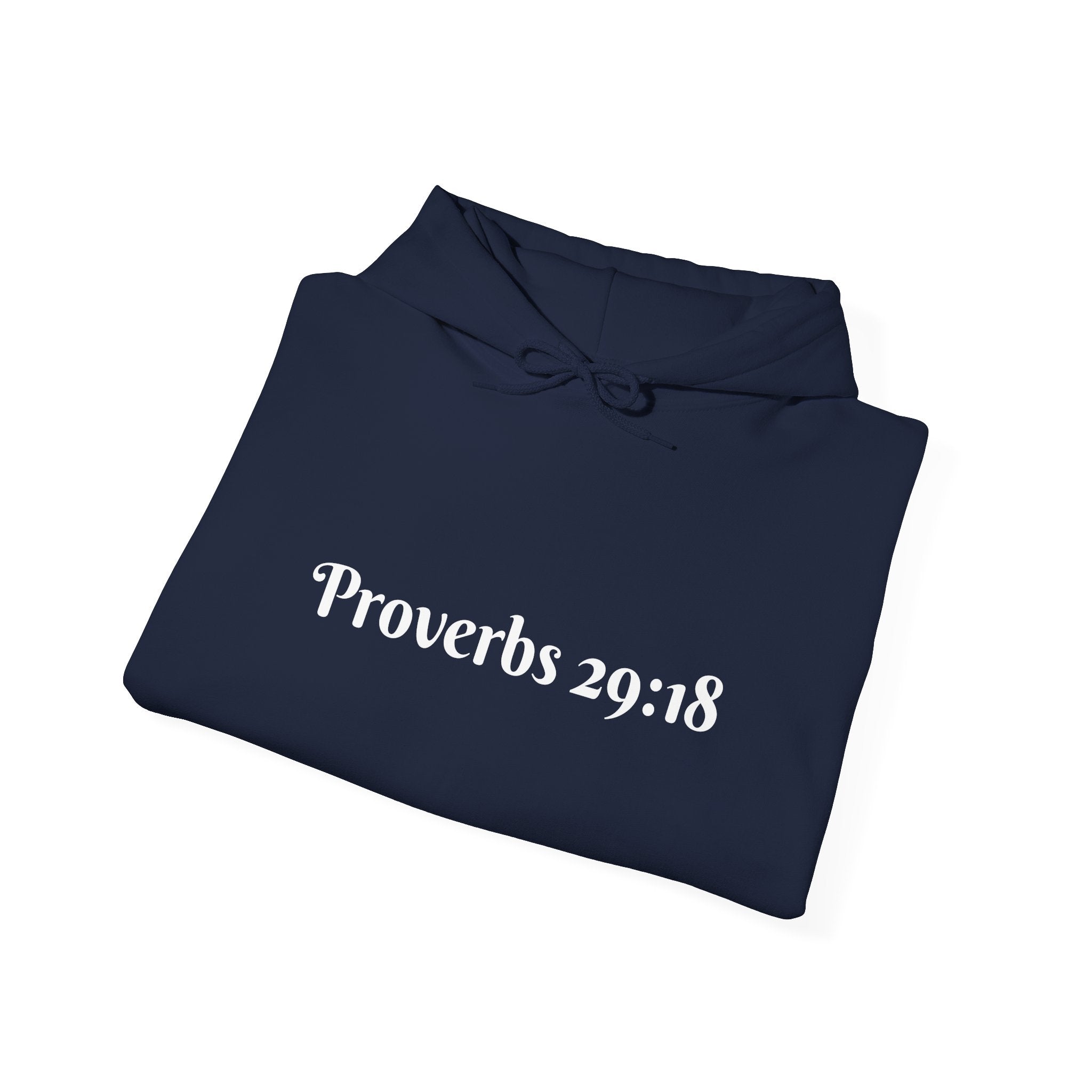 Vision Roots faith hoodie in Dark Blue — Proverbs 29:18 unisex hoodie