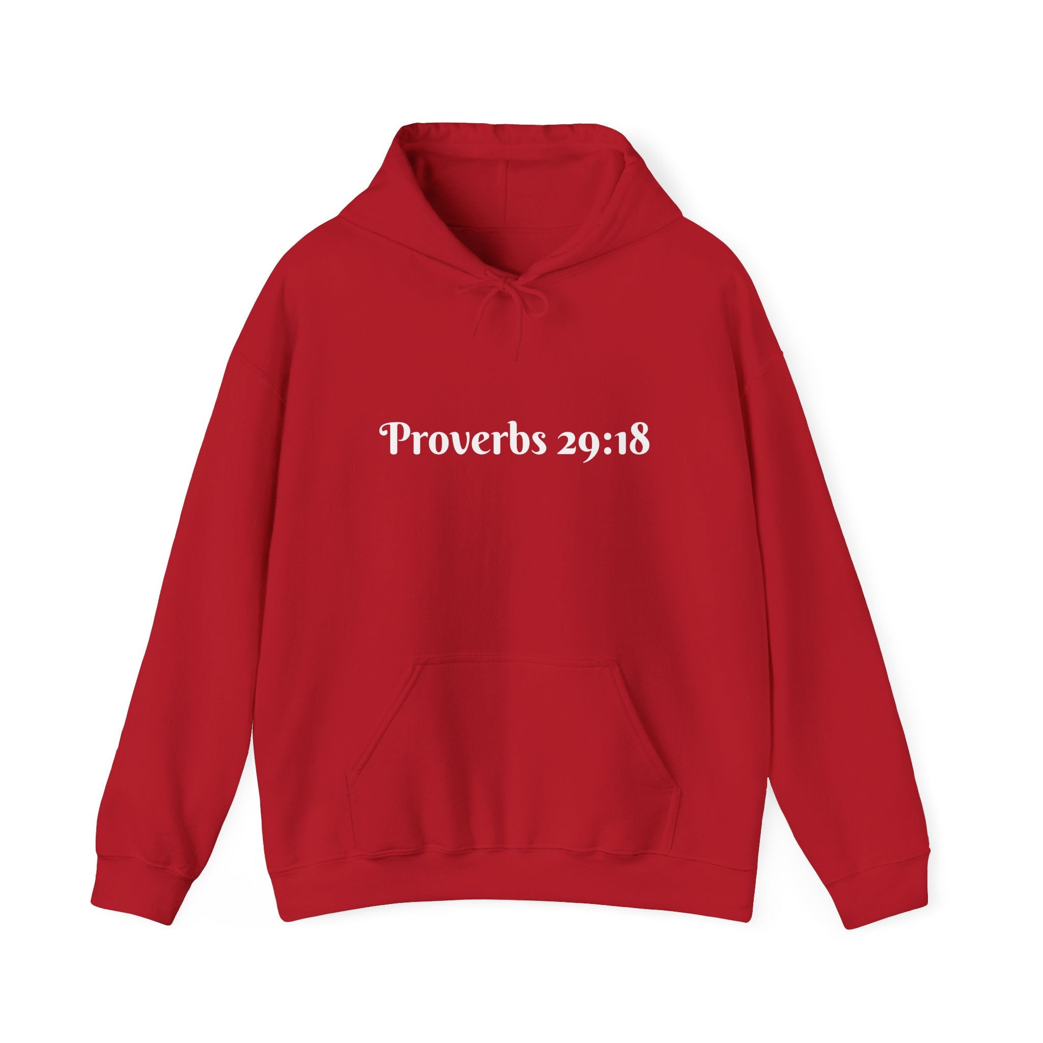 Vision Roots faith hoodie in Red — Proverbs 29:18 unisex hoodie