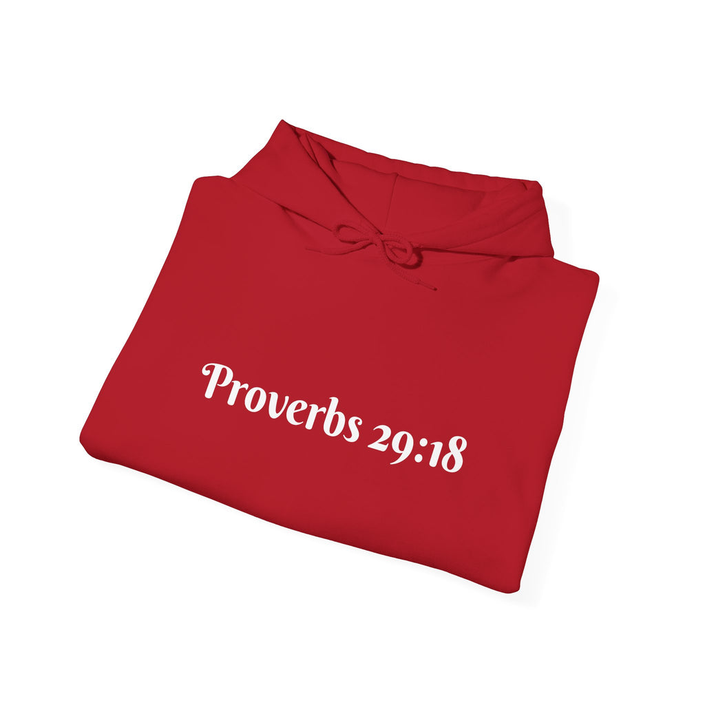 Vision Roots faith hoodie in Red — Proverbs 29:18 unisex hoodie